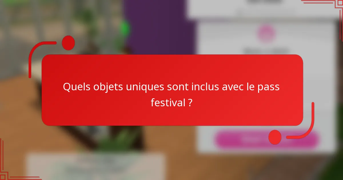 Quels objets uniques sont inclus avec le pass festival ?
